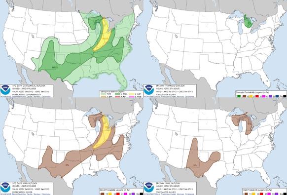 Severe Thunderstorms and Excessive Rainfall in the Central U.S.; Heat Building in the Western U.S.
A cold front pressing east across the central U.S. will be the focus for areas of strong to severe thunderstorms and excessive rainfall through this weekend. Strong to severe thunderstorms my bring damaging winds, hail, and a few tornadoes while excessive rainfall may lead to areas of flooding. Heat will build across the western U.S. with heat-related watches, warnings, and advisories issued.