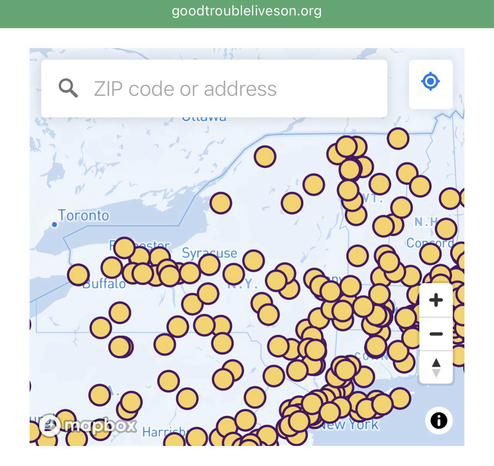 Map showing locations of the “Good Trouble Lives On” protests to be held in New York state on Thursday, July 17th, 2025.