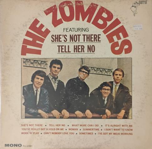 A fairly warn sleeve for The Zombies self-titled album featuring She's Not There and Tell Her No.

There's a $3 white paper rectangle price tag from Book Nook.

Your guy paid $2, a savings of $1 !