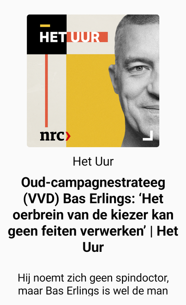 Logo podcast Het Uur / NRC,
 over gesprek met Bas Erling