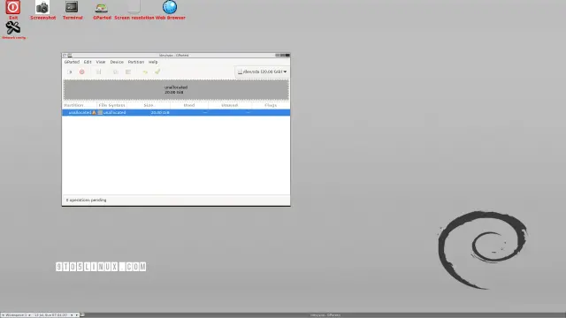 Screenshot of GParted Live 1.7.0-8 showing the GParted application.