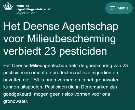 Vertaling van een deel van het  bericht van de Deense Agentschap dat ze 23 pesticiden intrekken