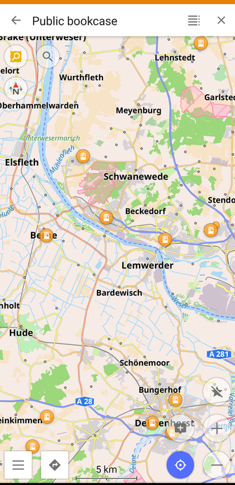 OsmAnd screenshot showing public bookcases