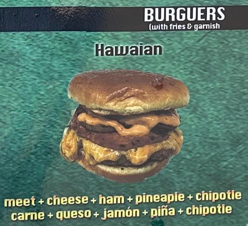 I bought a “burguer” with lots of “meet” for lunch. Picture from the menu board