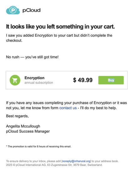 Screenshot of an email trying to steal may login data for pCloud.