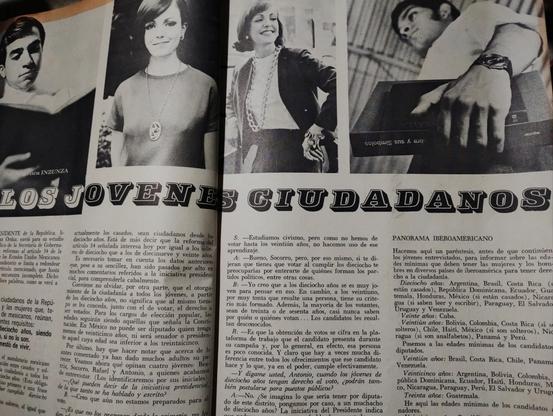 Página de revista sobre la reforma electoral de 1968 en México, que destaca la inclusión de jóvenes en la votación, con fotos de varias personas jóvenes.