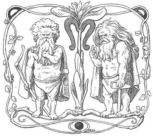 Two Norse dwarves illustrated by Lorenz Frølich.