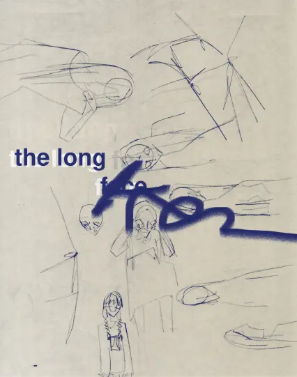 assorted images of women with facial features distended by gravity, like mutating to express sadness even more so. In beige and navy blue, a title saying 'the long face.' Also Madotsuki from Yume Nikki.