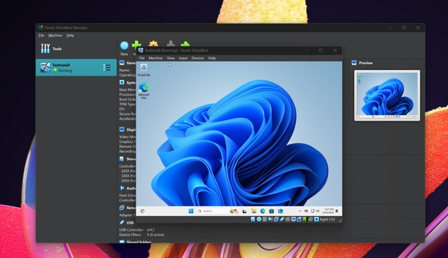 Screenshot eines Linux-Rechners, auf dem Windows 11 in einer VM installiert ist