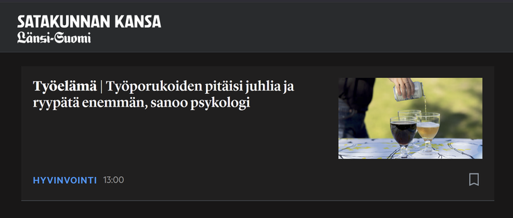 Työporukoiden pitäisi juhlia ja ryypätä enemmän, sanoo psykologi