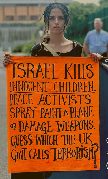 Israel kills children, peace activists spray paint a plane. Guess which one the government calls a terrorist