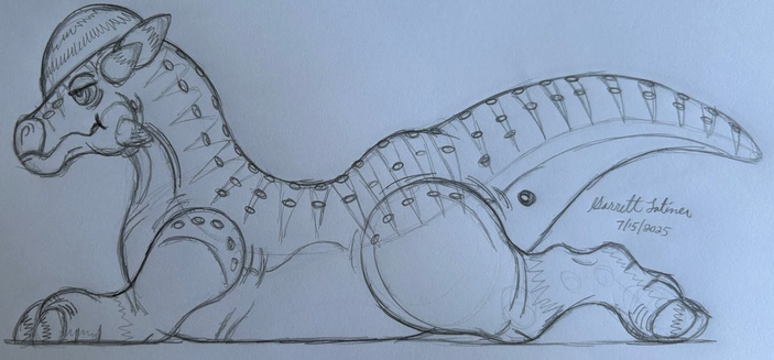 A sketch of an inflatable Pachycephalosaurus, although the proportions need some fine-tuning.