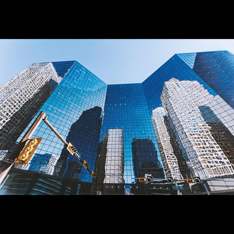 Buildings with reflectiob in the Calgary city, Alberta, Canada