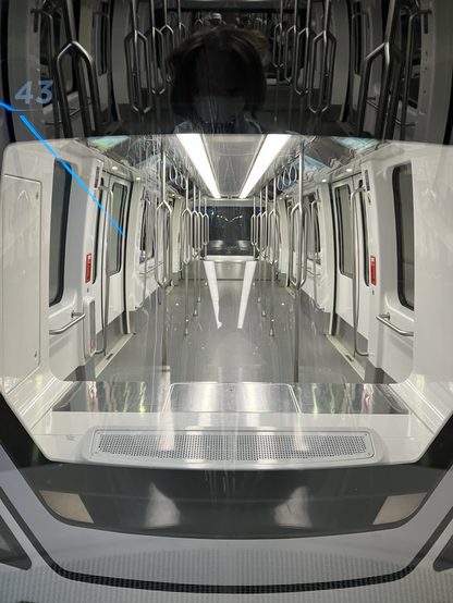 Wearing a mask on airport train that is as it turns out mostly empty (though security line and terminal wasn’t)