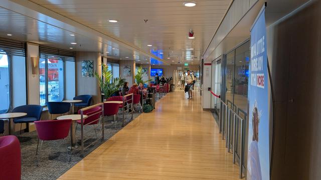 Lounge area of a huge ferry boat.