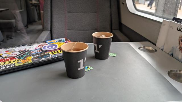 Two cups of tea on the table of an IC MF DMU.