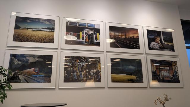 Railway pictures in the first class waiting salon of Odense.