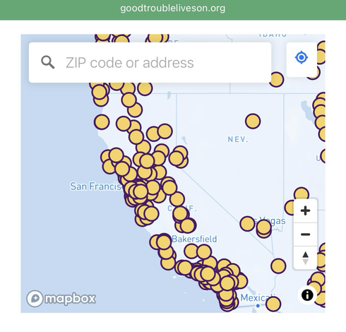 Map showing locations of the “Good Trouble Lives On” protests to be held in California on Thursday, July 17th, 2025.