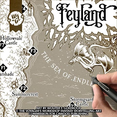 Sketching a new regional map of Feyland for a new fantasy TTRPG adventure by Cawood Publishing, with art by Travis Hanson and cartography by yours truly.