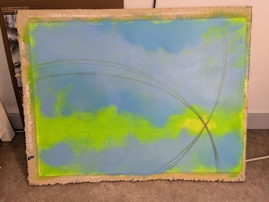 green and light blue abstract painting