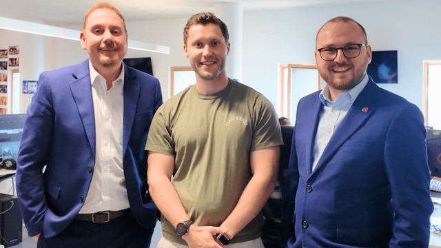 Swansea Council leader, Rob Stewart with Zyglo Media CEO, Stephen Ellis and Jack Sargeant MS, Welsh Government Minister for Culture, Skills and Social Partnership