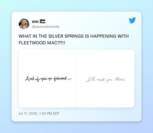WHAT IN THE SILVER SPRINGS IS HAPPENING WITH FLEETWOOD MAC??!! https://t.co/SChzAb8r2g