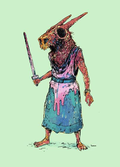 Illustration of an undead beastman holding a sword