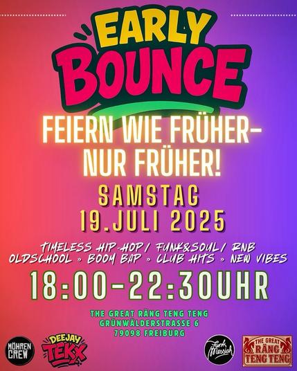 🎧 Oldschool Vibes, Boom Bap Beats & Club Hits – alles an einem Abend!
📍 The Great Räng Teng Teng, Freiburg
📅 Samstag, 19. Juli 2025
🕕 18:00 – 22:30 Uhr