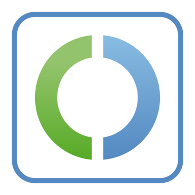 Logo of eID showing a circle from green and blue semicircles on white square background with blue border and rounded corners