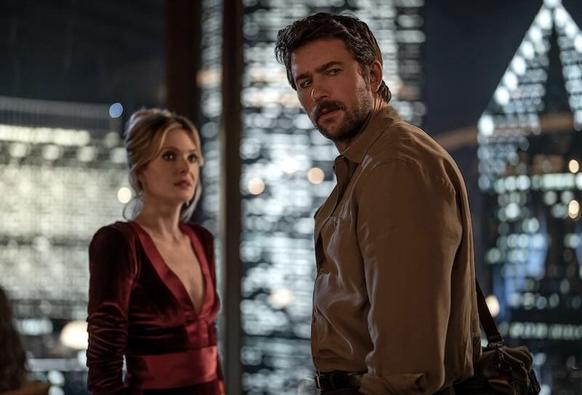 Meghann Fahy and Brandon Sklenar in Drop