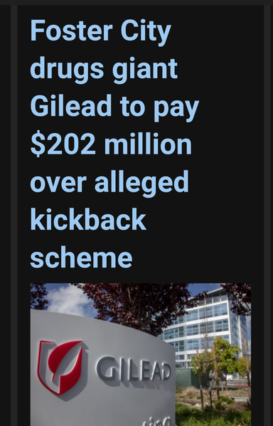 Foster City
drugs giant
Gilead to pay
$202 million
over alleged
kickback
scheme