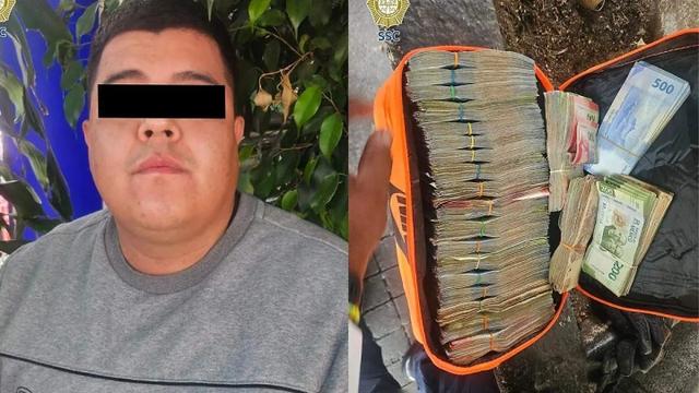 Detenido y maleta con billetes
