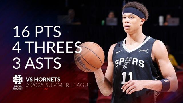 Carter Bryant 16 pts 4 threes 3 asts vs Hornets 2025 Summer League