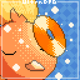Pixel art of the Pokemon Torchic learning a move from a TM (Technical Machine) Disc.