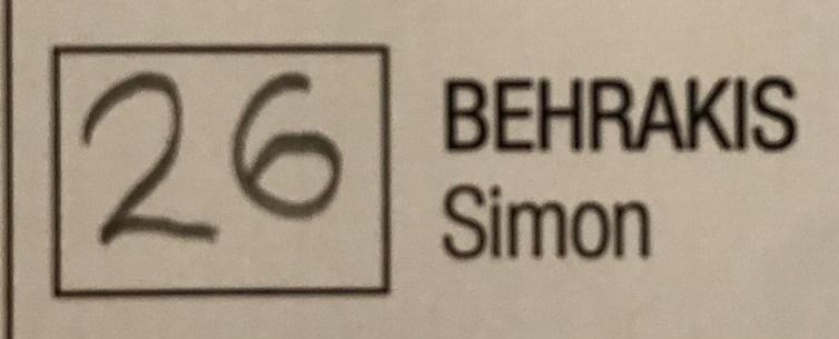 Part of ballot paper, with 26 against BEHRAKIS, Simon