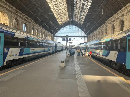 Two MAV night trains next to eachother in Keleti Pu station