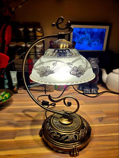 A small metal lamp