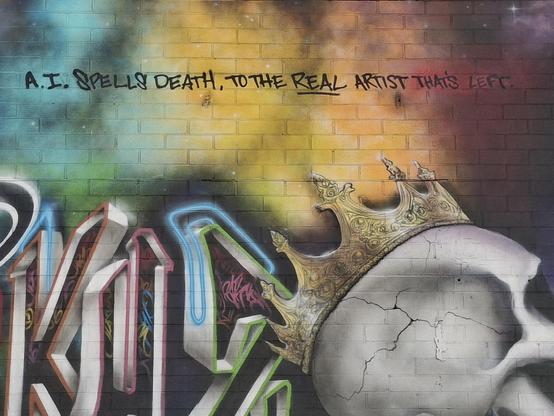 Close up of the text in the artwork, which reads:

"A.I. spells death to the *real* artist that's left."