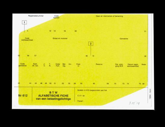 monoprint by Karel Martens, yellow shape on archival card
