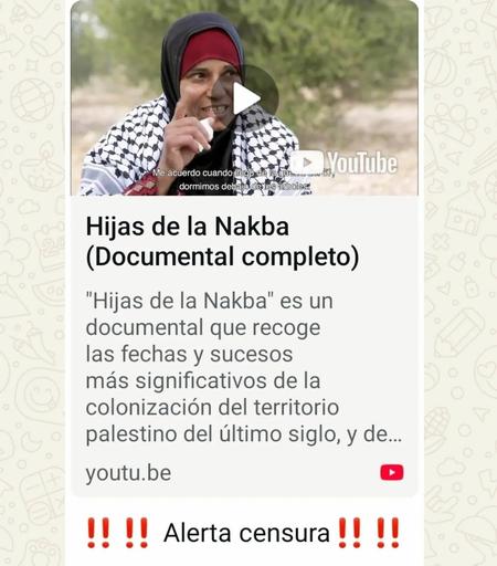 Hijas de la Nakba (Documental completo)

«Hijas de la Nakba» es un documental que recoge las fechas y sucesos más significativos de la colonización del territorio palestino del último siglo, y de... youtu.be

¡¡¡Alerta de censura!!!