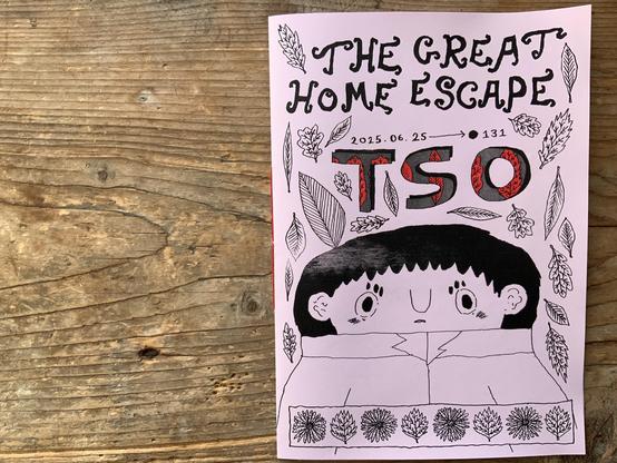 The cover of an illustrated zine featuring detective Tso looking angry and tired, surrounded by leaves and flowers.