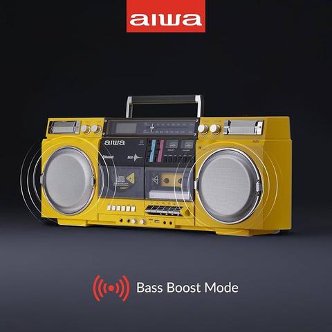 Yellow Aiwa retro-style boombox