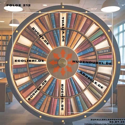 Hintergrund: Glücksrad bestehend aus Büchern
Auf 7 Büchern stehen unterschiedliche Internetshops: Thalia.de, Hugendubel.de, Arvelle.de, Buch24.de, Bücher.de, Ecolibri.de und Buch7.de 
In dieser Folge wird ein Klappentext per Zufallslosung ausgewählt und dann bewerte ich dieses Buch anhand einer Wertung von 1-10.
Mehr zum Buch findest Du in der heutigen Folge:  https://spoo.me/DKF212Pferd