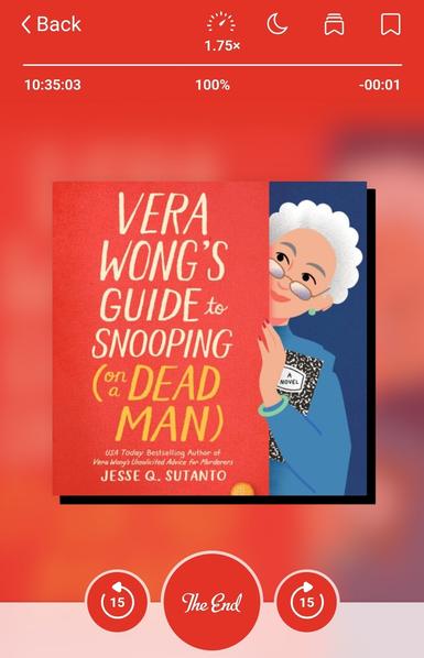 A screenshot from the libby app showing Vera Wong's Guide To Snooping (on a Dead Man) by Jesse Q. Sutanto