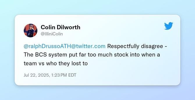 @ralphDrussoATH Respectfully disagree - The BCS system put far too much stock into when a team vs who they lost to