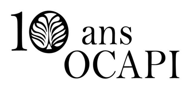 Logo 10 ans d'OCAPI (le zéro du 10 est le logo OCAPI, à savoir un derrière d'ocapi, rond, vu de derrière, avec ses zébrures)