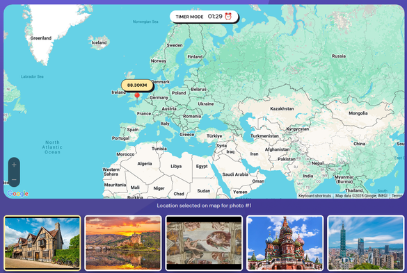 a world map with 4 photographs of famous tourist spots from around the world.