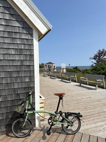 Macha Green Brompton bicycle at Stanhope Beach, PEI
