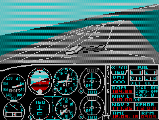 Flying over the air field in MS Flight Simulator v2.13.