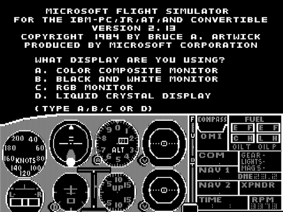 Microsoft Flight Simulator v2.13, Setup Screen